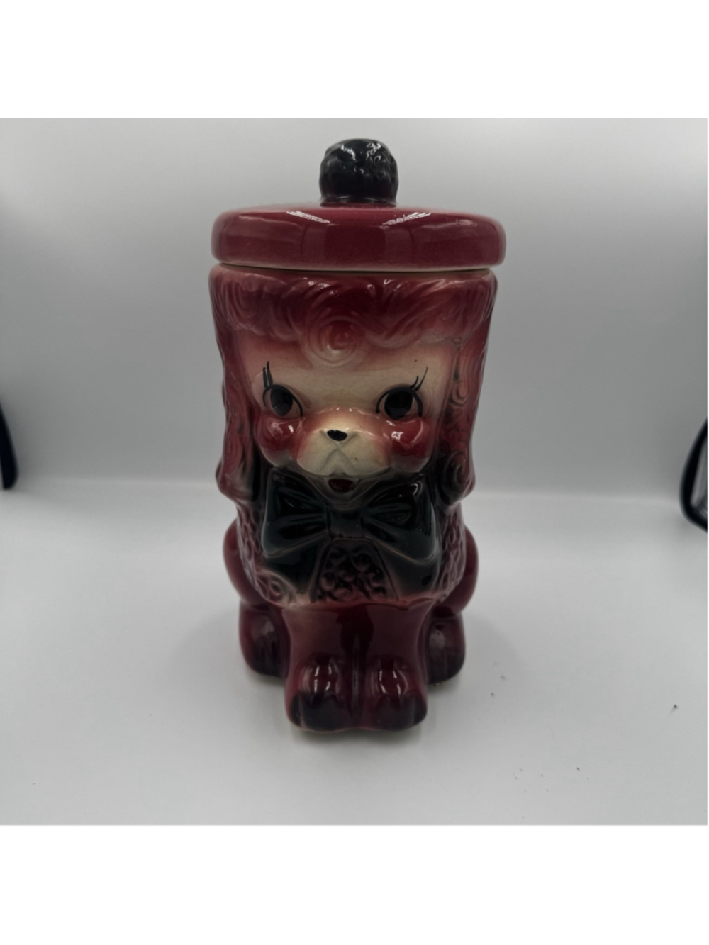 Vintage American Bisque Pink Poodle Cookie Jar Rare Dog